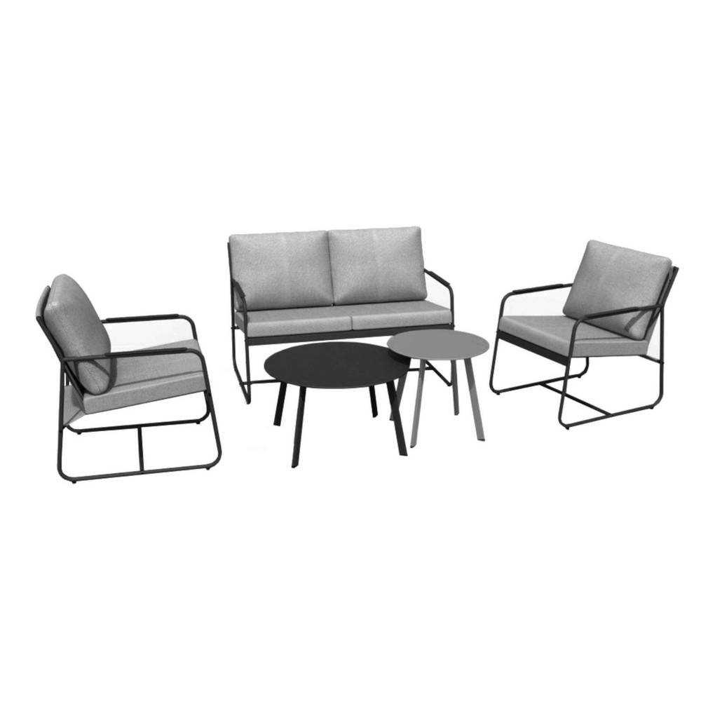 Proloisirs - Ensemble salon de jardin complet 5 places Bali en acier - Toile tendue en TPEP - gris PROLOISIRS
