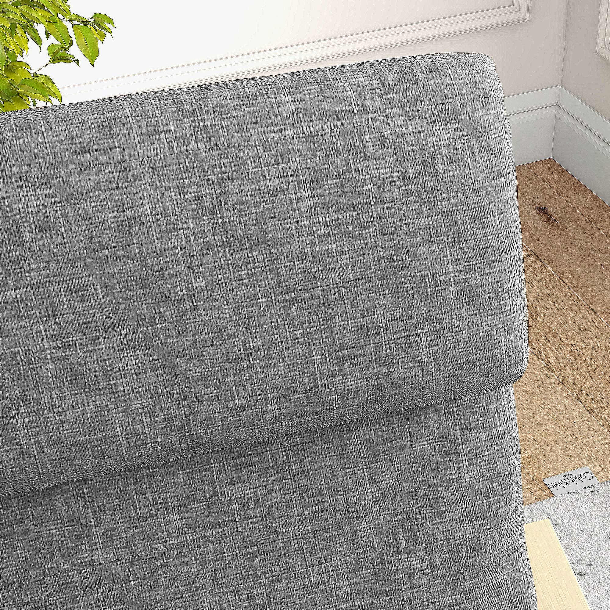 Fauteuil avec appui-tête et accoudoirs, revêtement aspect lin, structure en bois, gris et naturel - Image 10