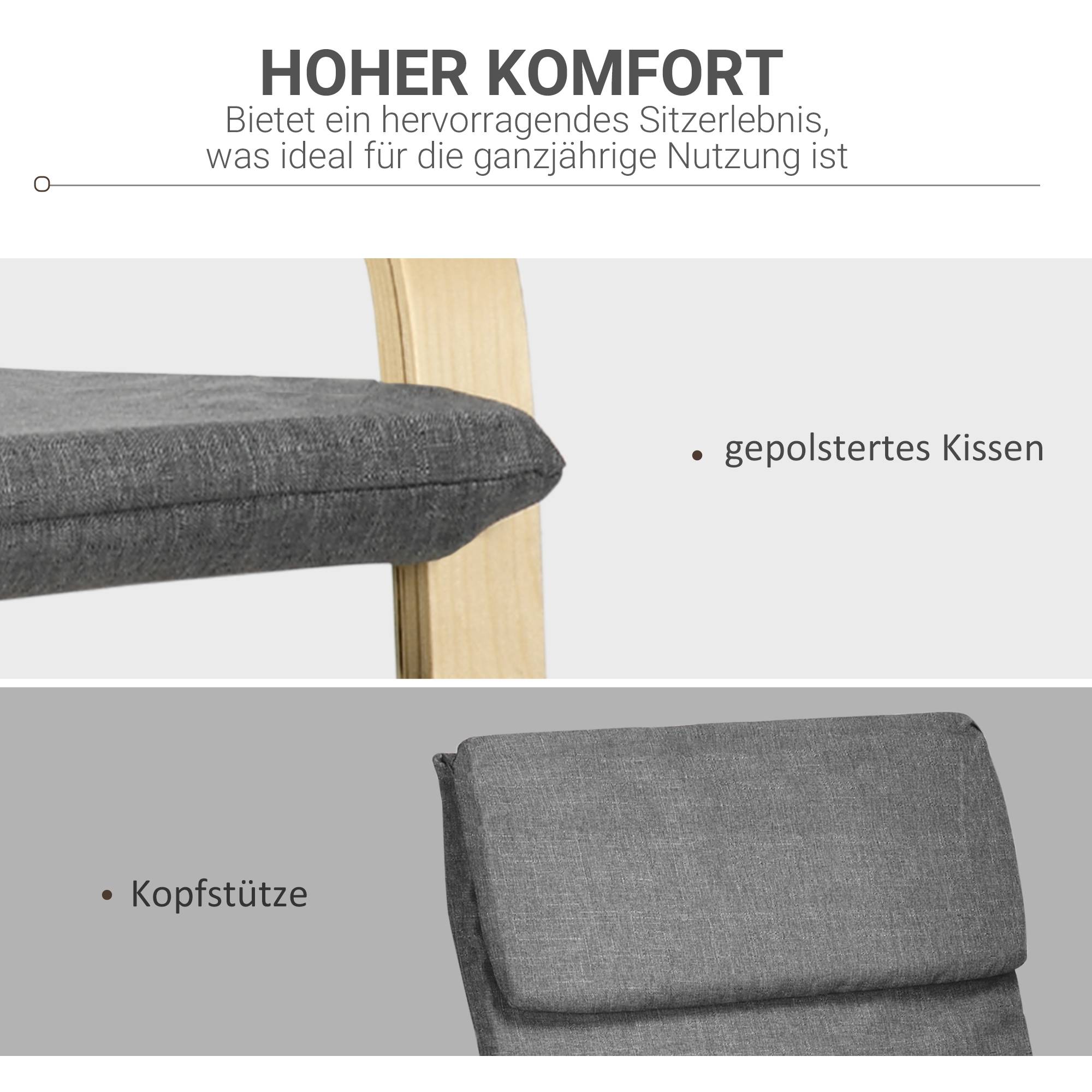Fauteuil avec appui-tête et accoudoirs, revêtement aspect lin, structure en bois, gris et naturel - Image 6