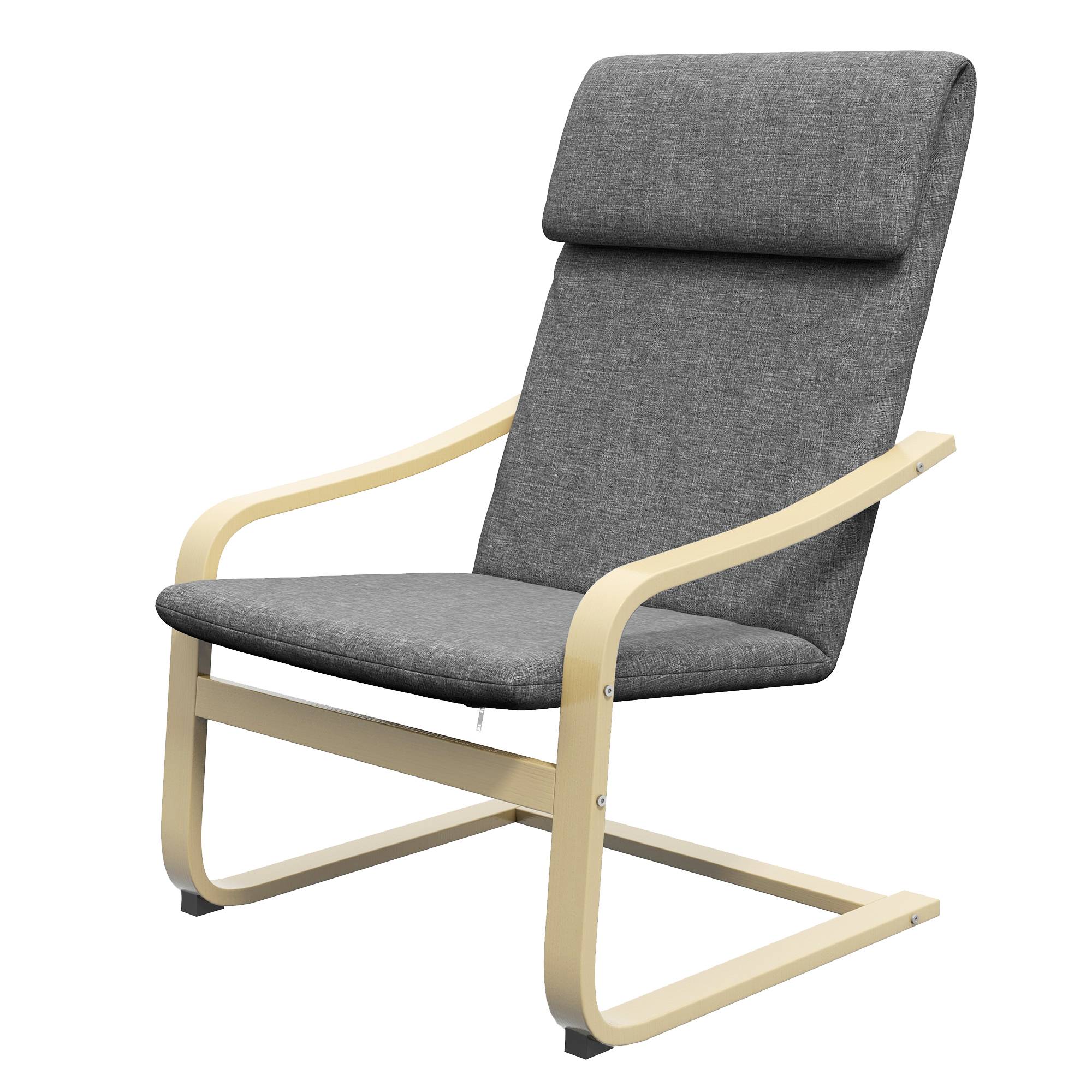 Fauteuil avec appui-tête et accoudoirs, revêtement aspect lin, structure en bois, gris et naturel - Image 2