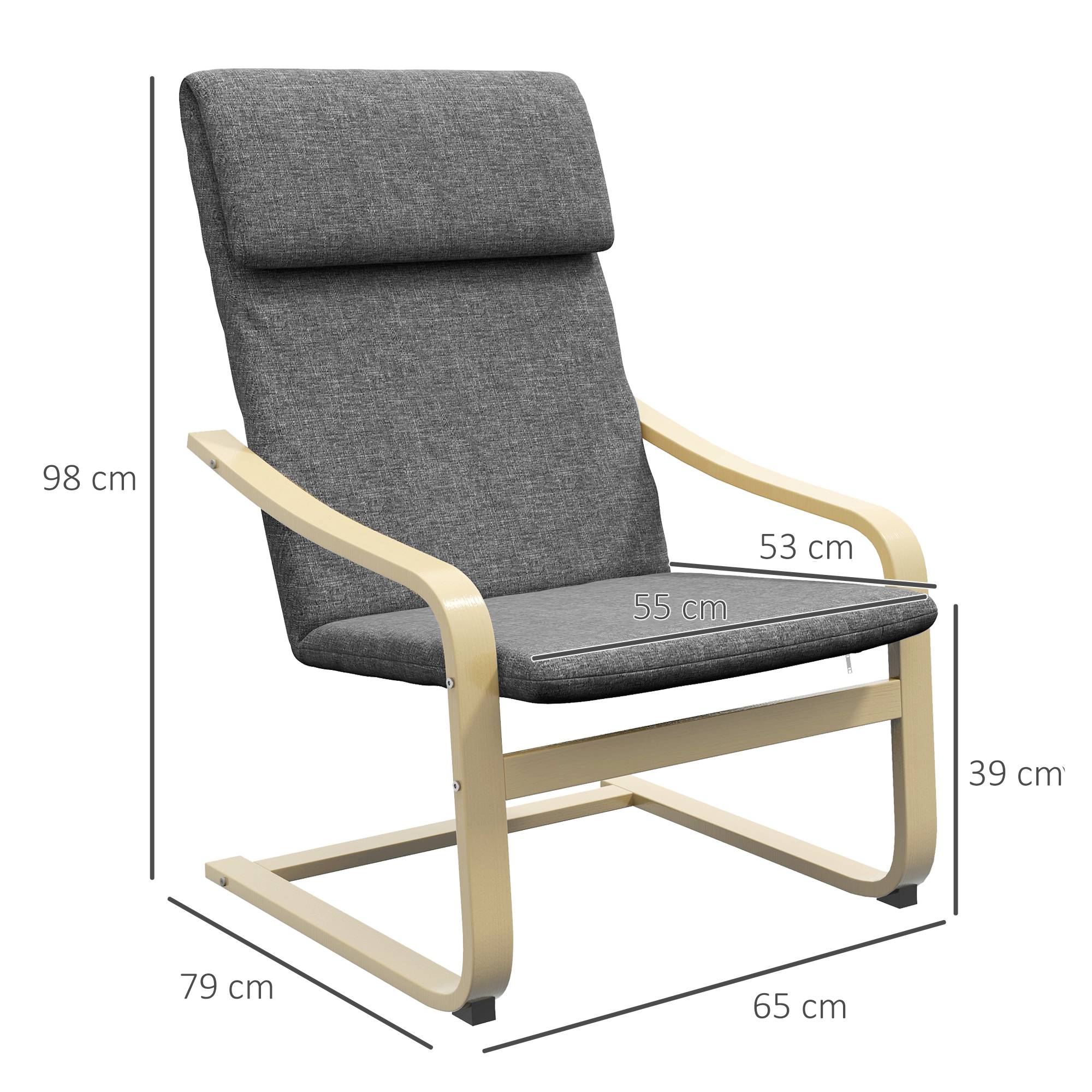 Fauteuil avec appui-tête et accoudoirs, revêtement aspect lin, structure en bois, gris et naturel - Image 5