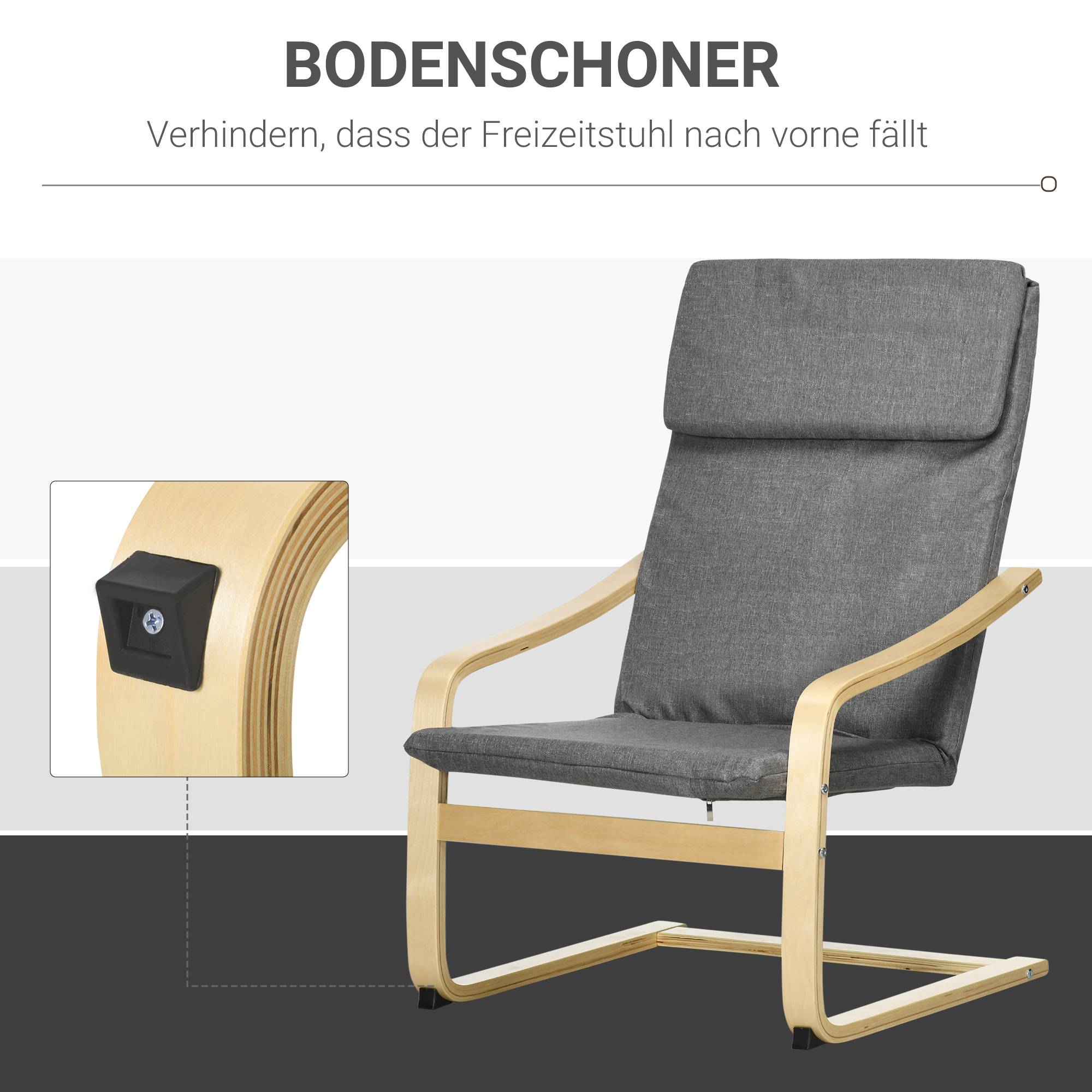 Fauteuil avec appui-tête et accoudoirs, revêtement aspect lin, structure en bois, gris et naturel - Image 8