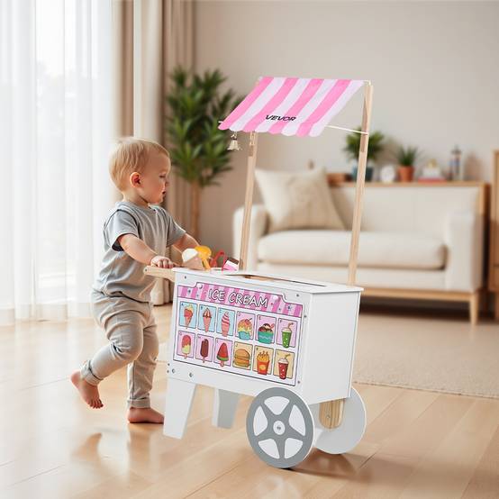 Vevor - VEVOR Chariot à glaces transformable en stand de hot-dogs, bois MDF, 25 accessoires, rangement intégré, 3-7 ans. - Image 8