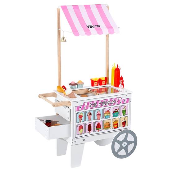 Vevor - VEVOR Chariot à glaces transformable en stand de hot-dogs, bois MDF, 25 accessoires, rangement intégré, 3-7 ans. - Image 1