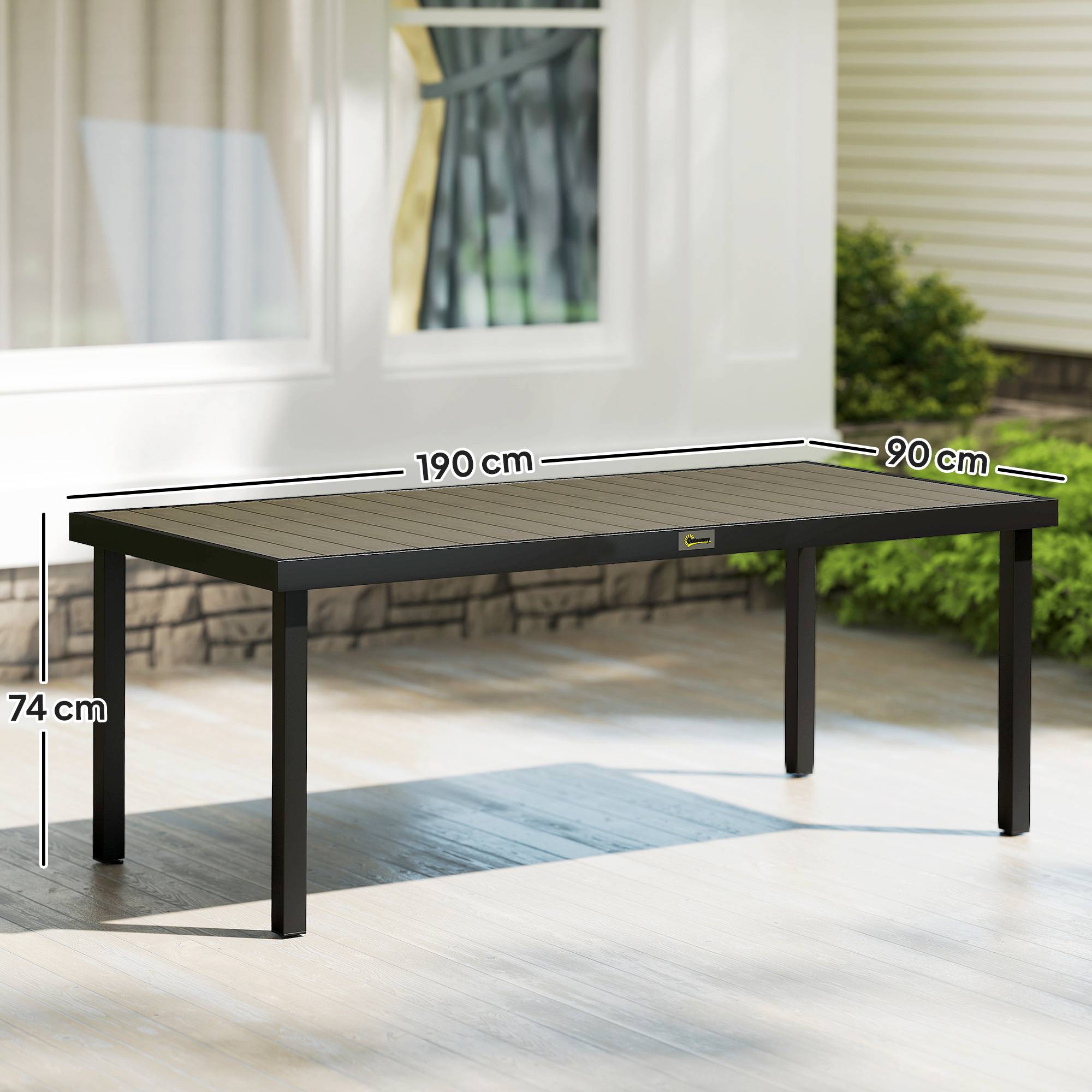 Outsunny - Table de jardin rectangulaire pour 8 personnes en aluminium plateau PE à lattes aspect bois dim. 190L x 90l x 74H cm noir - Image 3