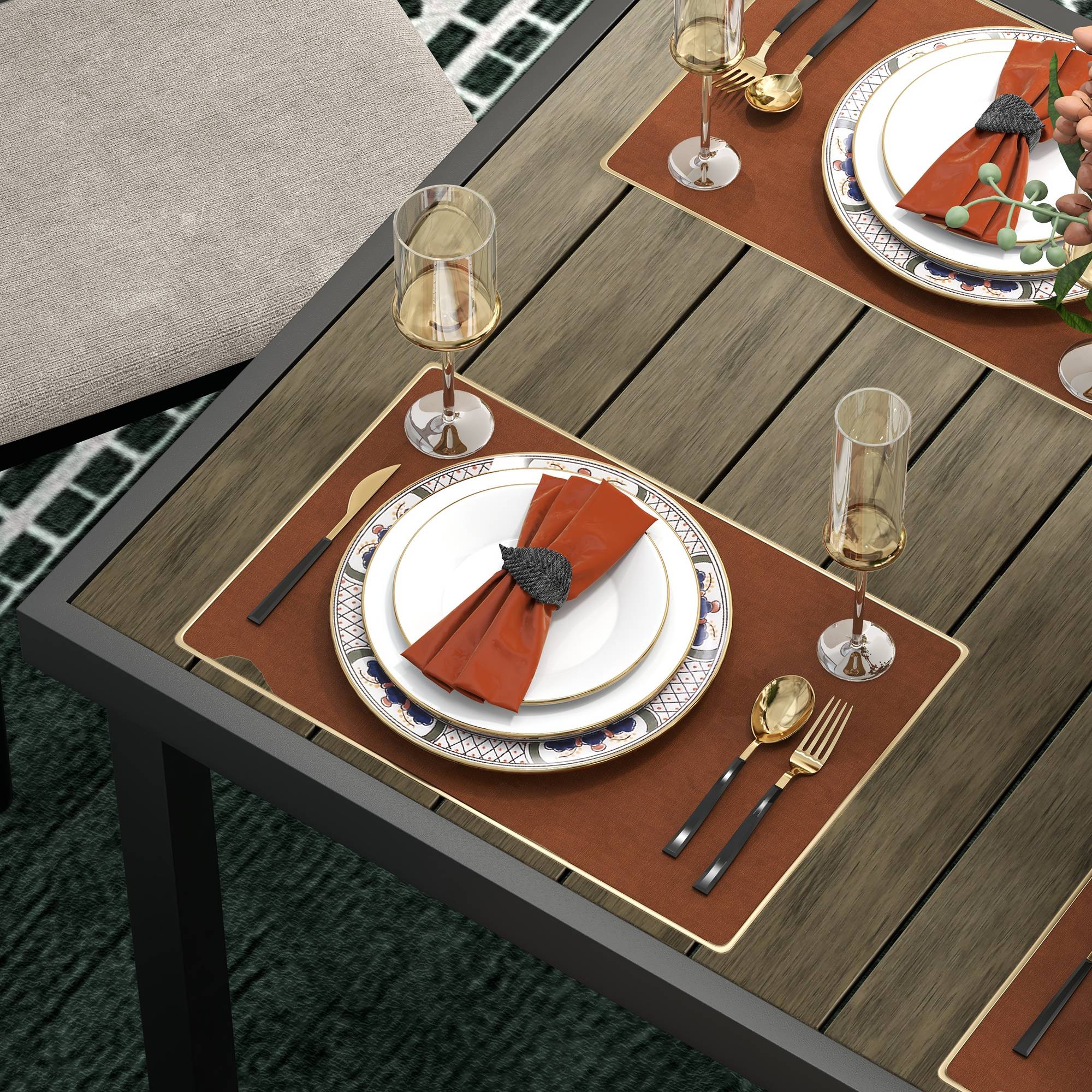 Outsunny - Table de jardin rectangulaire pour 8 personnes en aluminium plateau PE à lattes aspect bois dim. 190L x 90l x 74H cm noir - Image 7