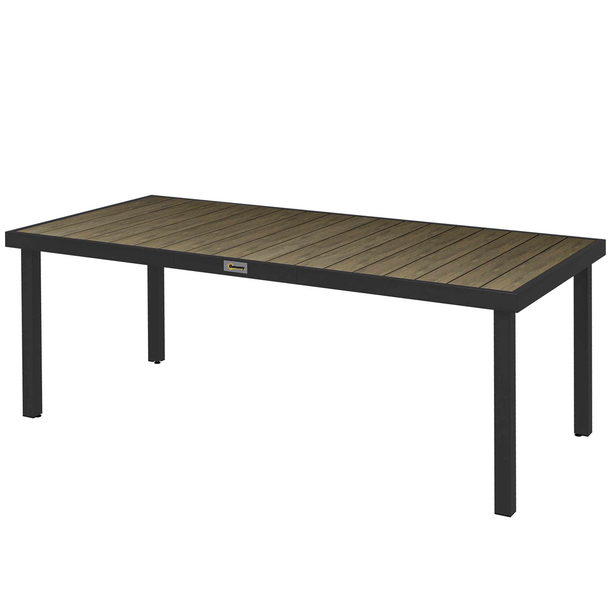 Outsunny - Table de jardin rectangulaire pour 8 personnes en aluminium plateau PE à lattes aspect bois dim. 190L x 90l x 74H cm noir - Image 1