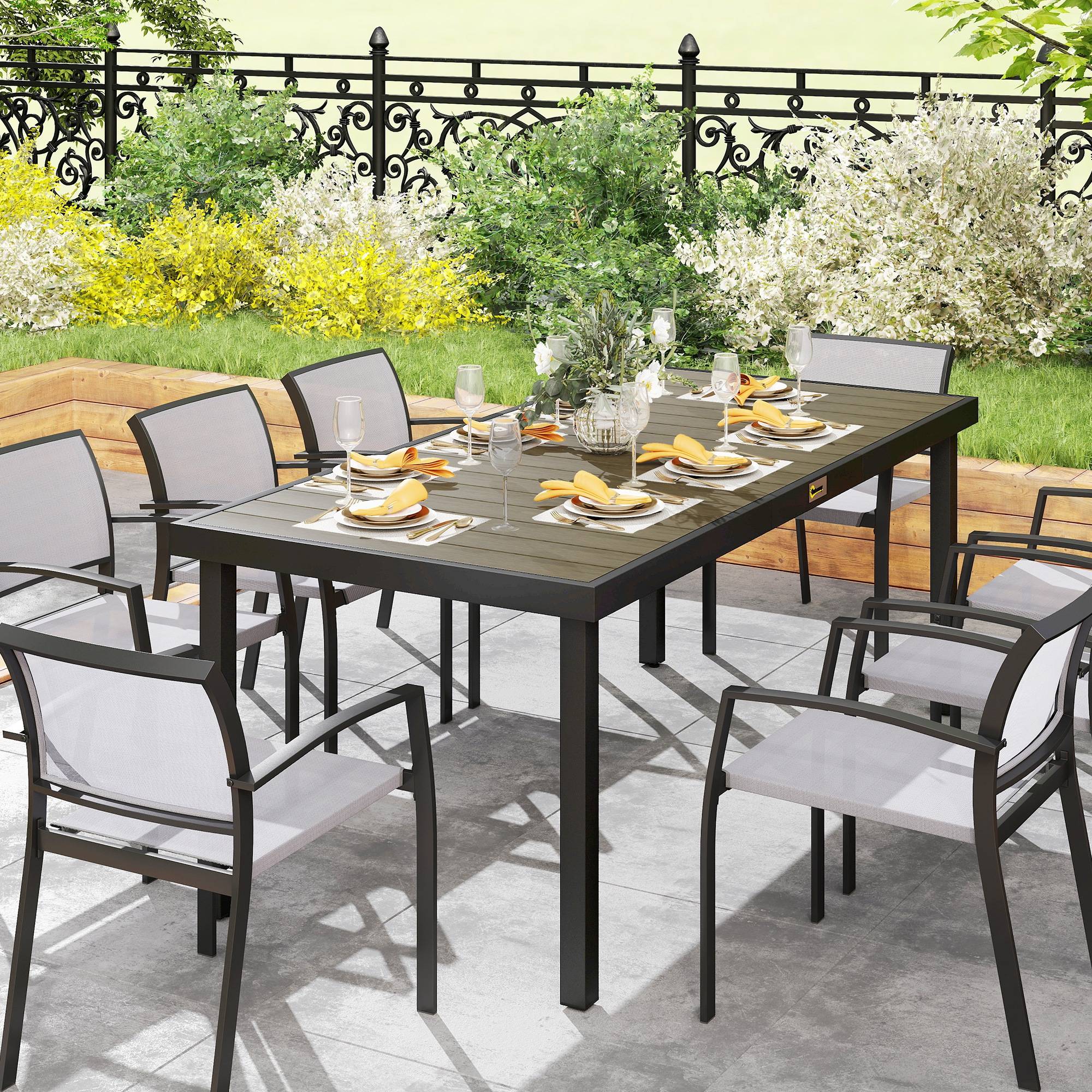 Outsunny - Table de jardin rectangulaire pour 8 personnes en aluminium plateau PE à lattes aspect bois dim. 190L x 90l x 74H cm noir - Image 6