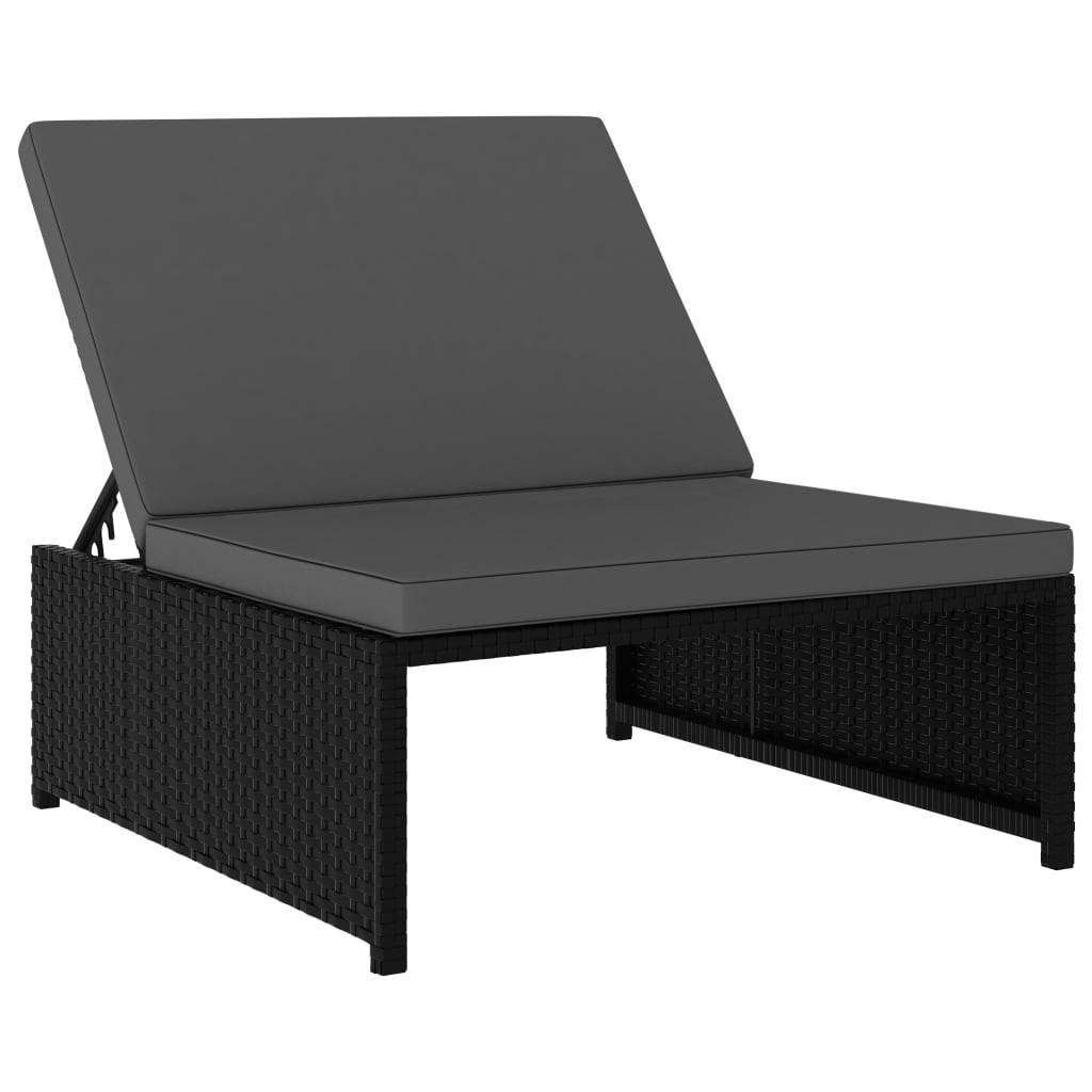 Helloshop26 - Lot de 2 transats chaise longue bain de soleil lit de jardin terrasse meuble d'extérieur avec table résine tressée noir - Imagen 5