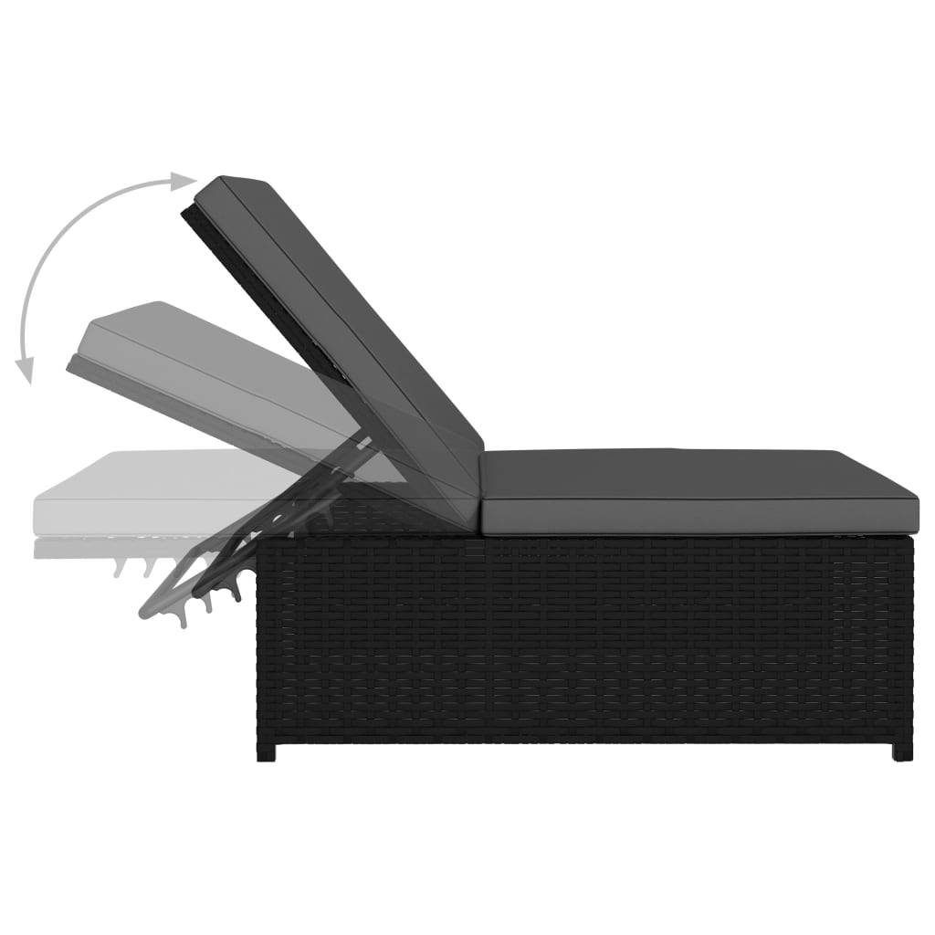 Helloshop26 - Lot de 2 transats chaise longue bain de soleil lit de jardin terrasse meuble d'extérieur avec table résine tressée noir - Imagen 6