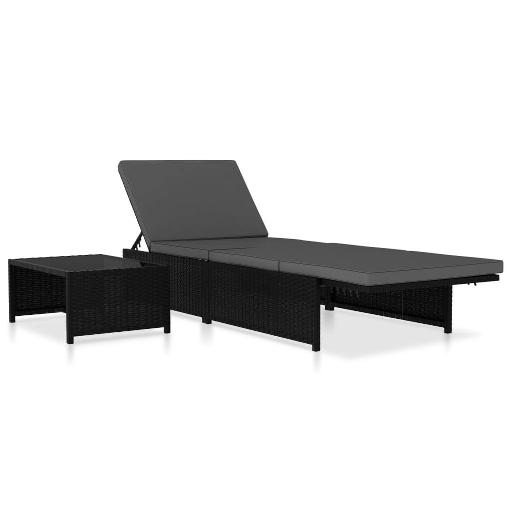 Helloshop26 - Lot de 2 transats chaise longue bain de soleil lit de jardin terrasse meuble d'extérieur avec table résine tressée noir - Imagen 4