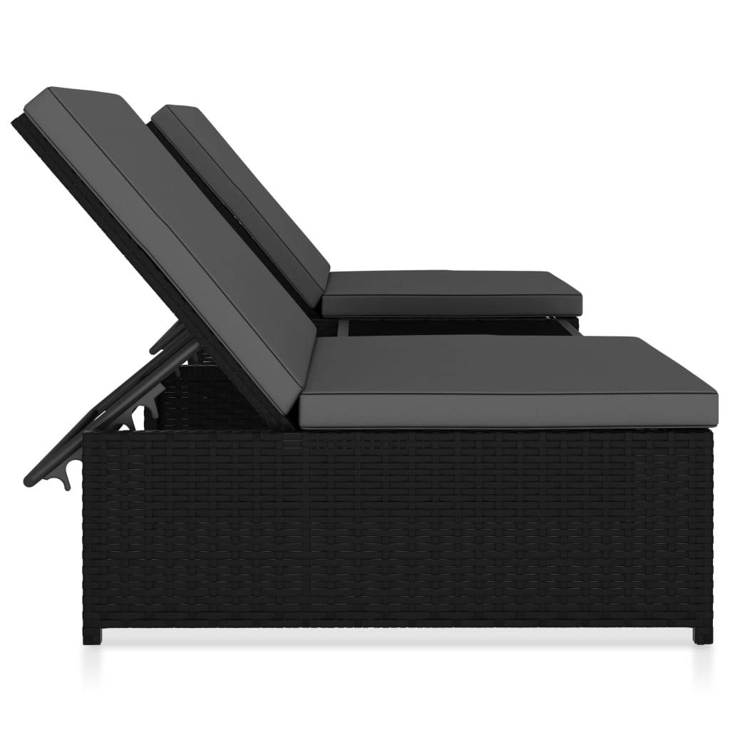Helloshop26 - Lot de 2 transats chaise longue bain de soleil lit de jardin terrasse meuble d'extérieur avec table résine tressée noir - Imagen 3