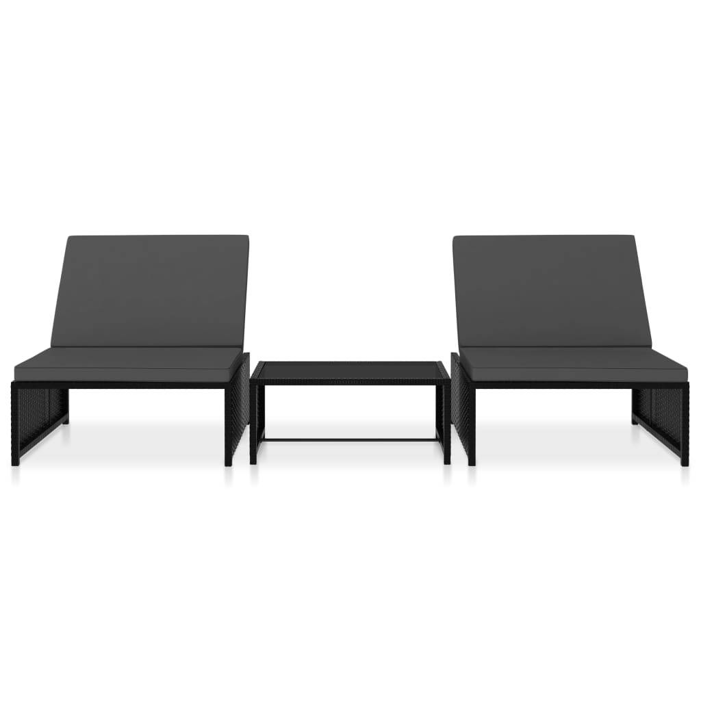 Helloshop26 - Lot de 2 transats chaise longue bain de soleil lit de jardin terrasse meuble d'extérieur avec table résine tressée noir - Imagen 2