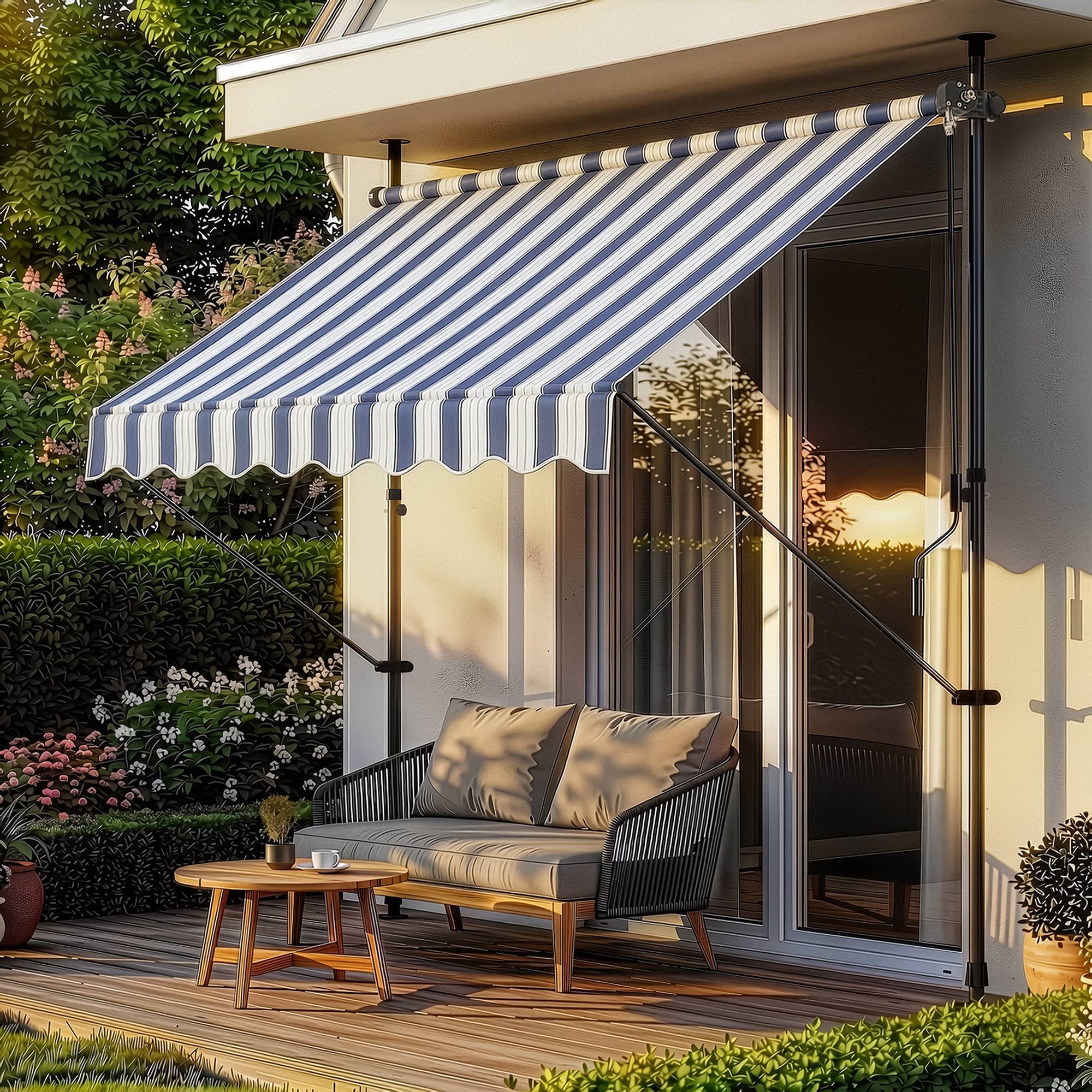 Pro.Tec - Store Banne Téléscopique Acier Polyester 250 x 120 x 220-309 cm Bleu Foncé Blanc [pro.tec] - Imagen 6