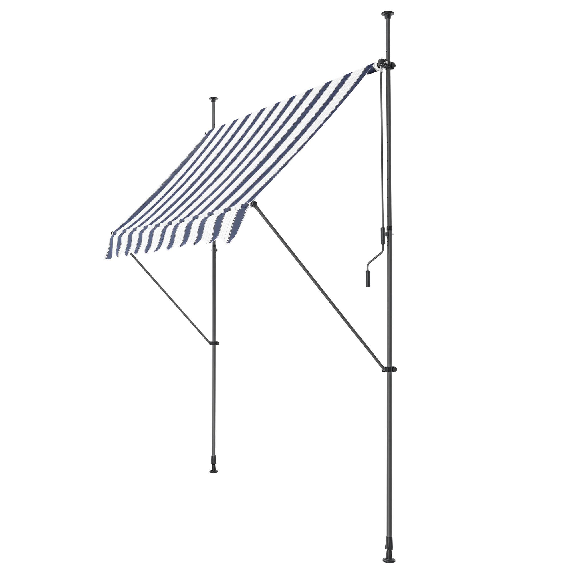 Pro.Tec - Store Banne Téléscopique Acier Polyester 250 x 120 x 220-309 cm Bleu Foncé Blanc [pro.tec] - Imagen 2