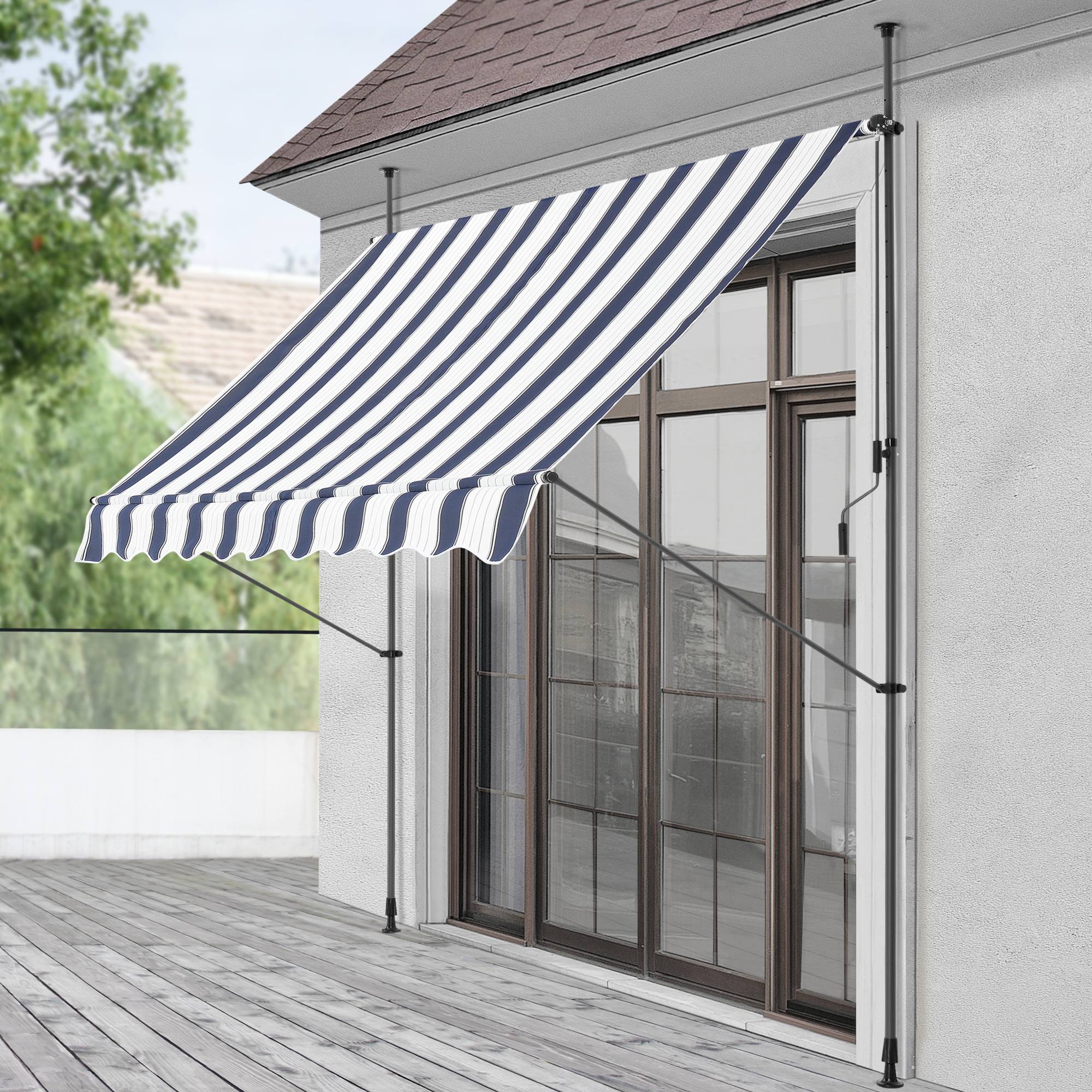 Pro.Tec - Store Banne Téléscopique Acier Polyester 250 x 120 x 220-309 cm Bleu Foncé Blanc [pro.tec] - Imagen 2