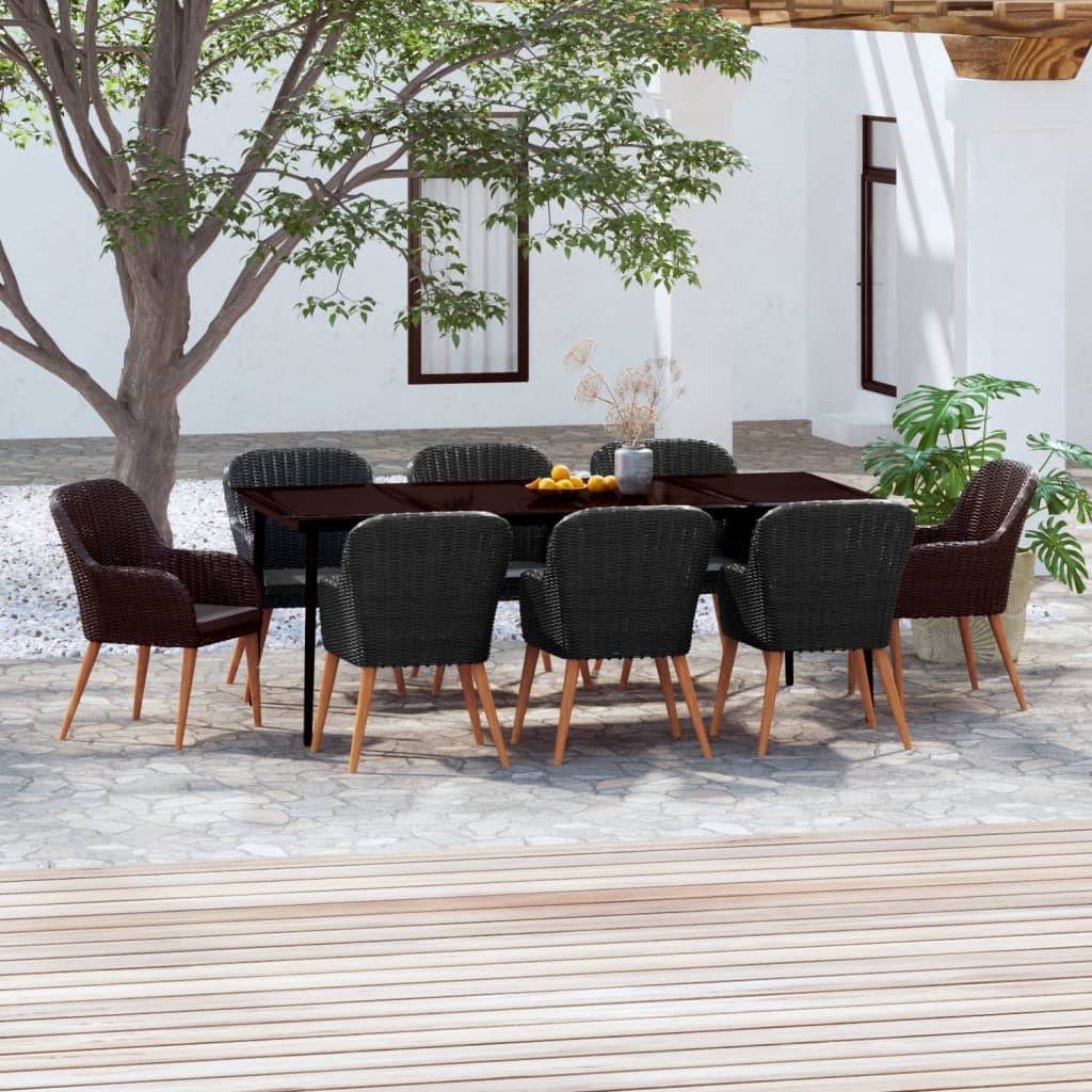 Salon de Jardin 8 Personnes Résine Tressée Noire, Grande Table 200cm et Coussins Gris – ComfortXL Outdoor Living - Image 1