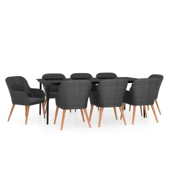 Salon de Jardin 8 Personnes Résine Tressée Noire, Grande Table 200cm et Coussins Gris – ComfortXL Outdoor Living - Image 2
