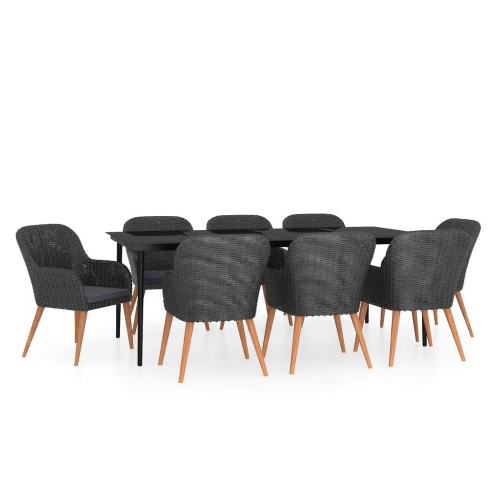 Salon de Jardin 8 Personnes Résine Tressée Noire, Grande Table 200cm et Coussins Gris – ComfortXL Outdoor Living - Image 2