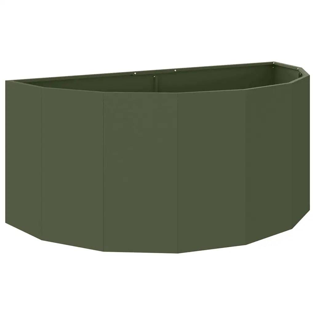Helloshop26 - Jardinière demi-ronde moderne extérieur 120 x 60 x 50 cm esthétique chic en acier vert olive - Image 1