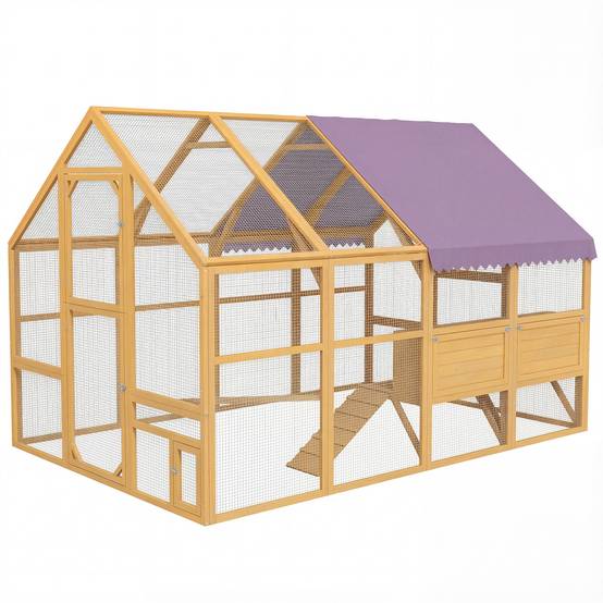 Poulailler avec pondoir bois jaune 280 x 180 x 190 cm - PANGIVO - Image 2