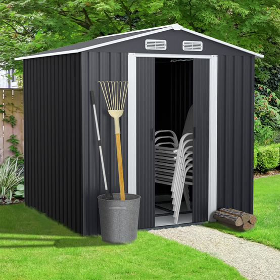 Abri de jardin 3,7M² gris en acier galvanisé avec base - Image 1