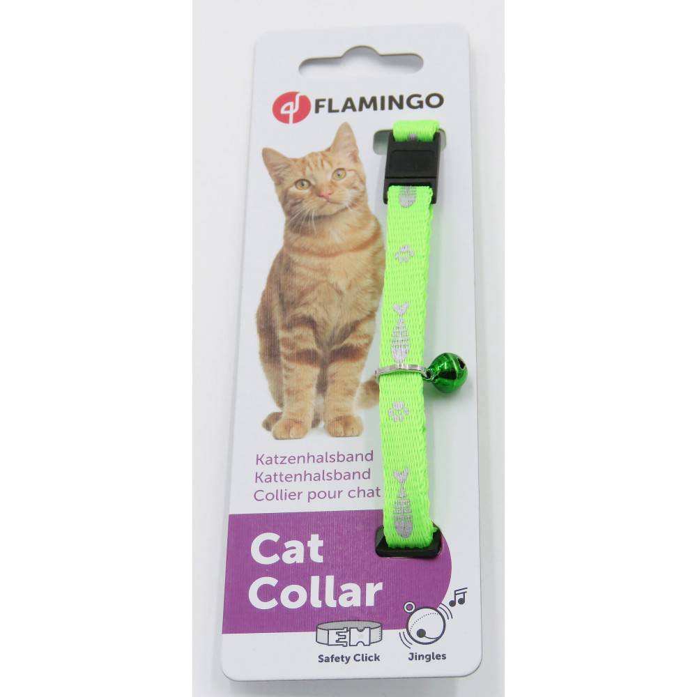 Collier réglable de 20 à 35 cm vert motif poisson + clochette pour chat - Image 3