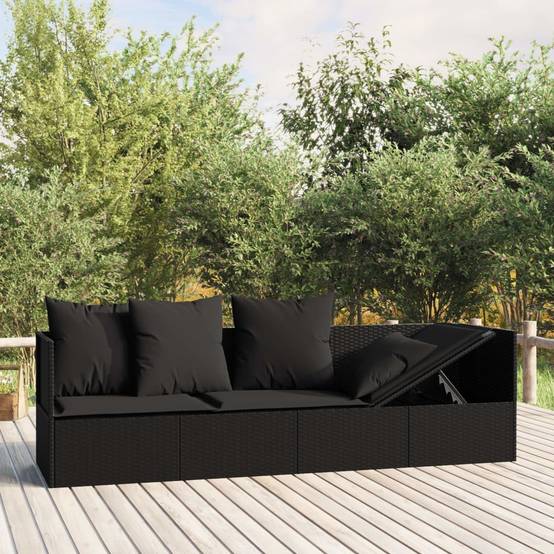 Lit de soleil résine tressée jardin relaxation ajustable coussins noirs - ComfortXL Outdoor Living - Image 1