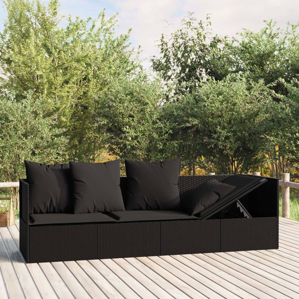 Lit de soleil résine tressée jardin relaxation ajustable coussins noirs - ComfortXL Outdoor Living - Image 1