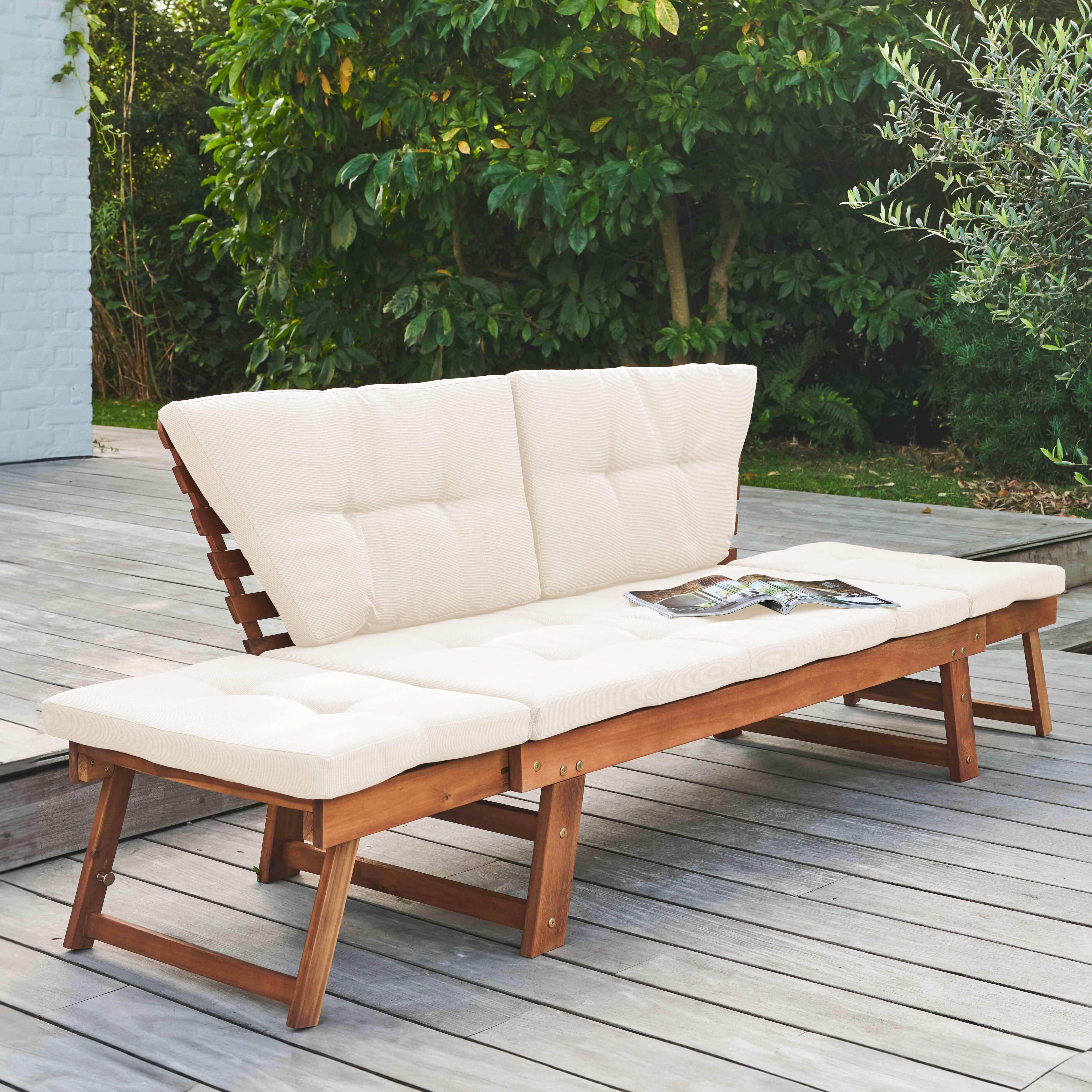 Oviala - Canapé de jardin relax en bois d'acacia écru Belize - Oviala - Imagen 3