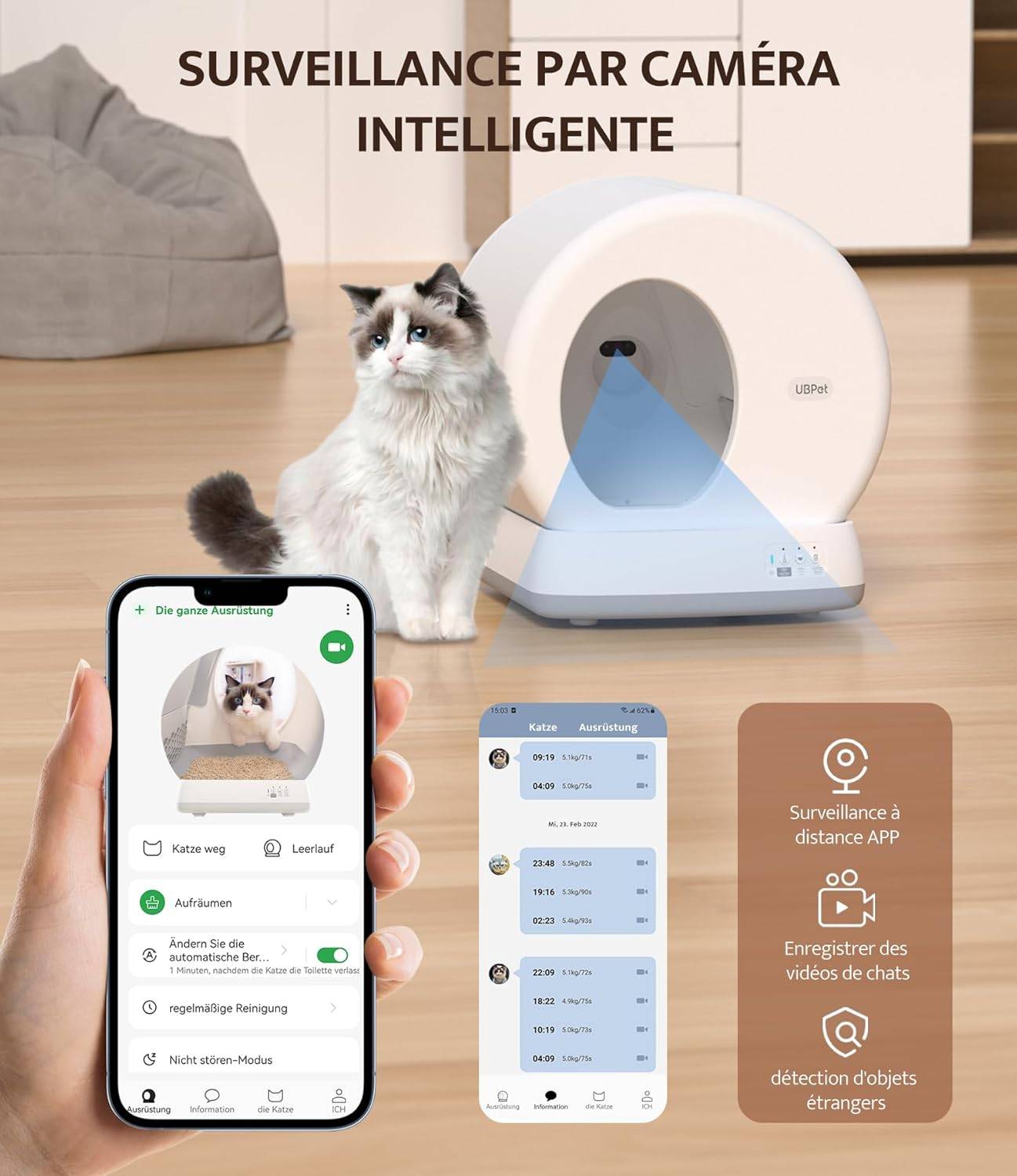 Ubpet - UBPet C10PRO Litière Chat Autonettoyante avec Caméra, 10 Capteurs, Anti-Odeurs, Contrôle APP, Entrée Basse, Bac à Litière Électrique - Image 2
