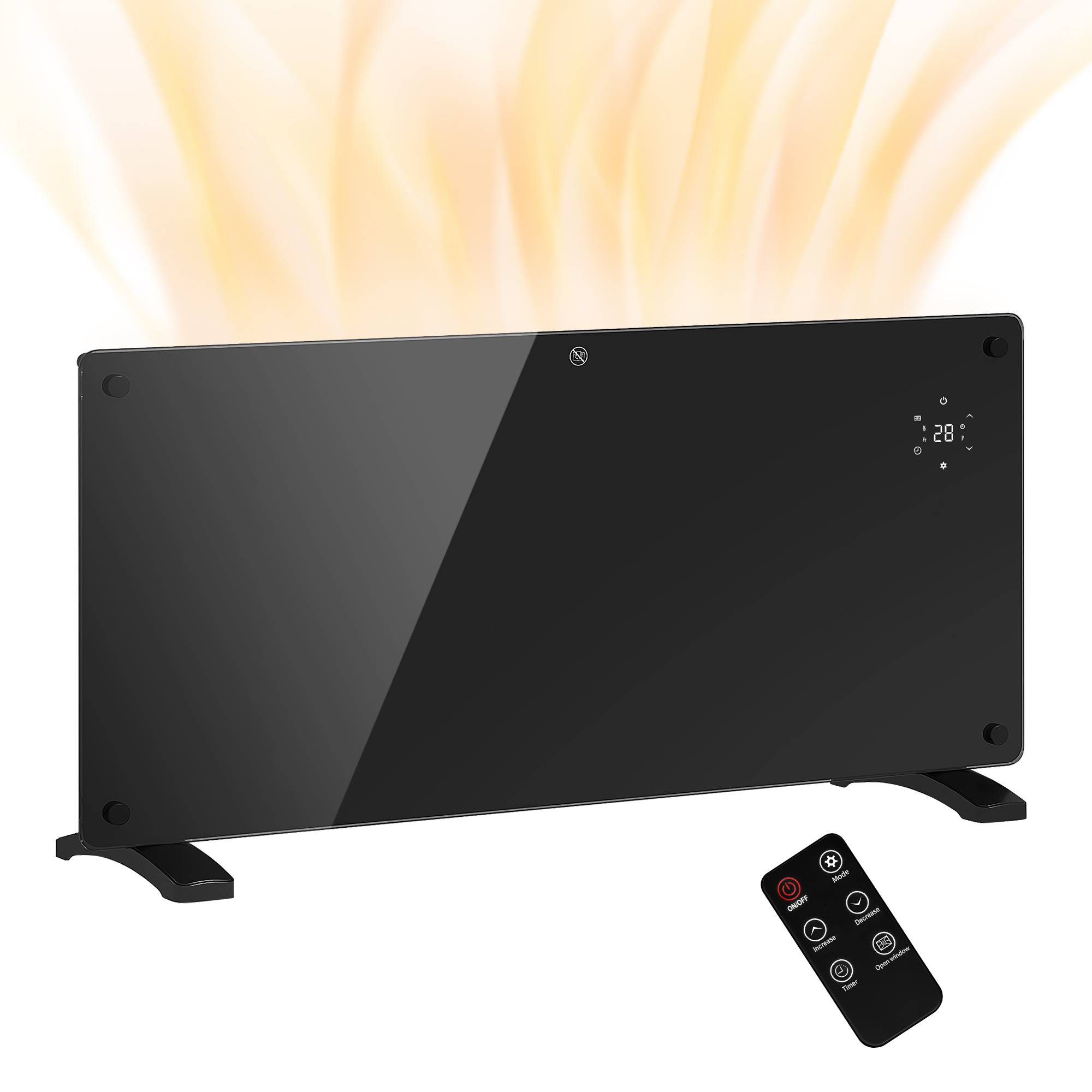 Chauffage à convection 2000 W, température réglable avec télécommande, minuterie 24 heures et hebdomadaire, noir - Image 1