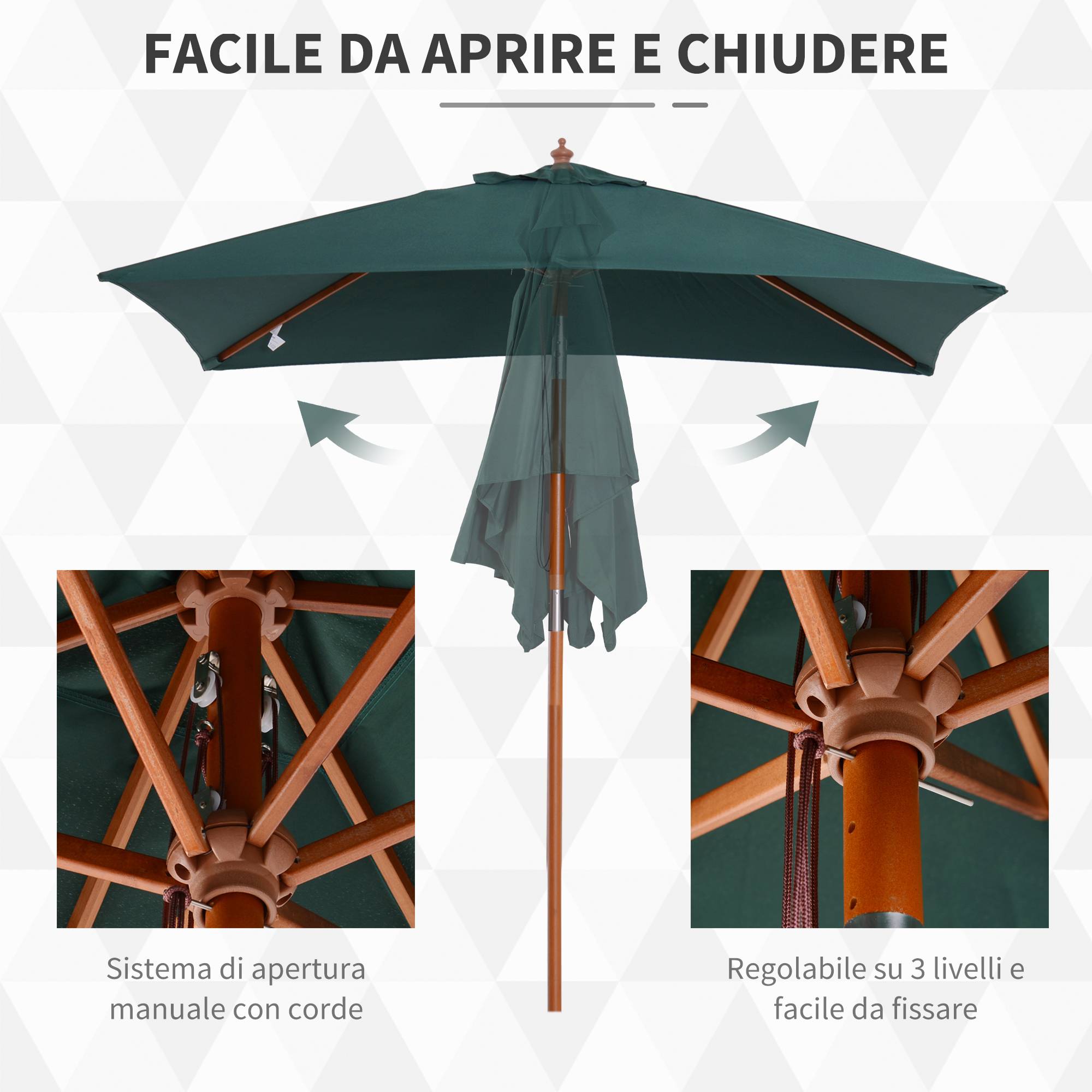 ComfortXL - Parasol Rectangulaire en Bambou pour Balcon Tête Inclinable 2x1.5m Vert - ComfortXL Outdoor Living - Image 8