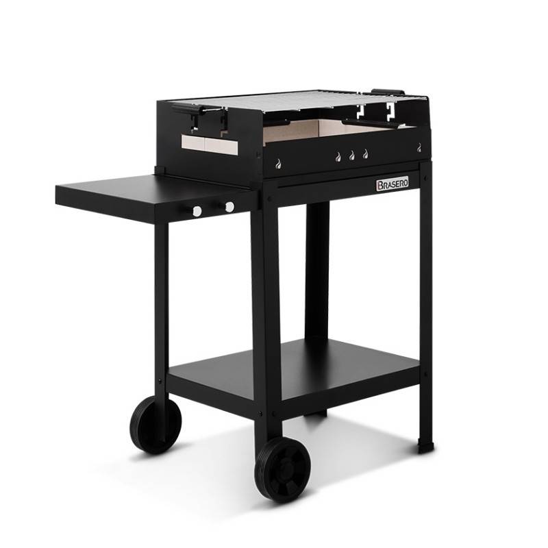 Brasero - Barbecue charbon Vigo - BRASERO - Grille 59 x 45 cm réglable en hauteur - Chariot équipé, tablette latérale & inférieure - Imagen 2