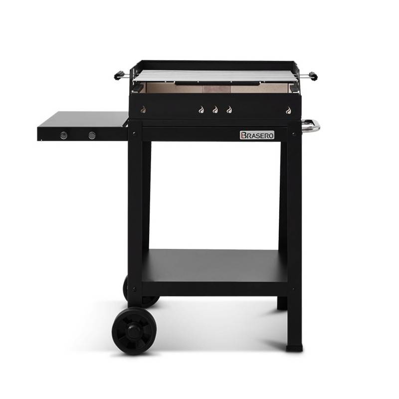 Brasero - Barbecue charbon Vigo - BRASERO - Grille 59 x 45 cm réglable en hauteur - Chariot équipé, tablette latérale & inférieure - Imagen 3
