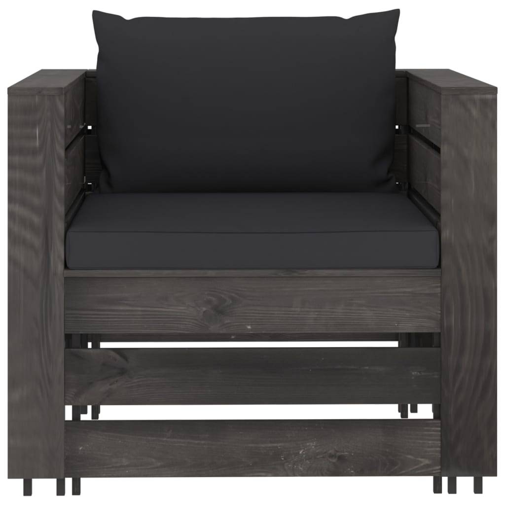 Helloshop26 - Salon de jardin meuble d'extérieur ensemble de mobilier 2 pièces avec coussins bois imprégné de gris - Imagen 4