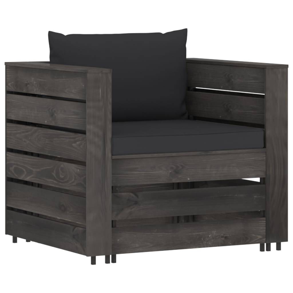 Helloshop26 - Salon de jardin meuble d'extérieur ensemble de mobilier 2 pièces avec coussins bois imprégné de gris - Imagen 2