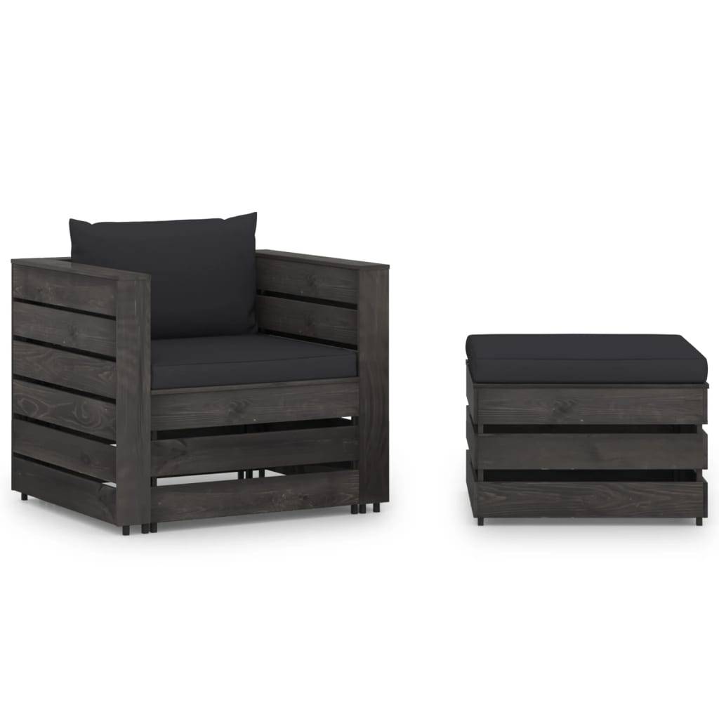 Helloshop26 - Salon de jardin meuble d'extérieur ensemble de mobilier 2 pièces avec coussins bois imprégné de gris - Imagen 1