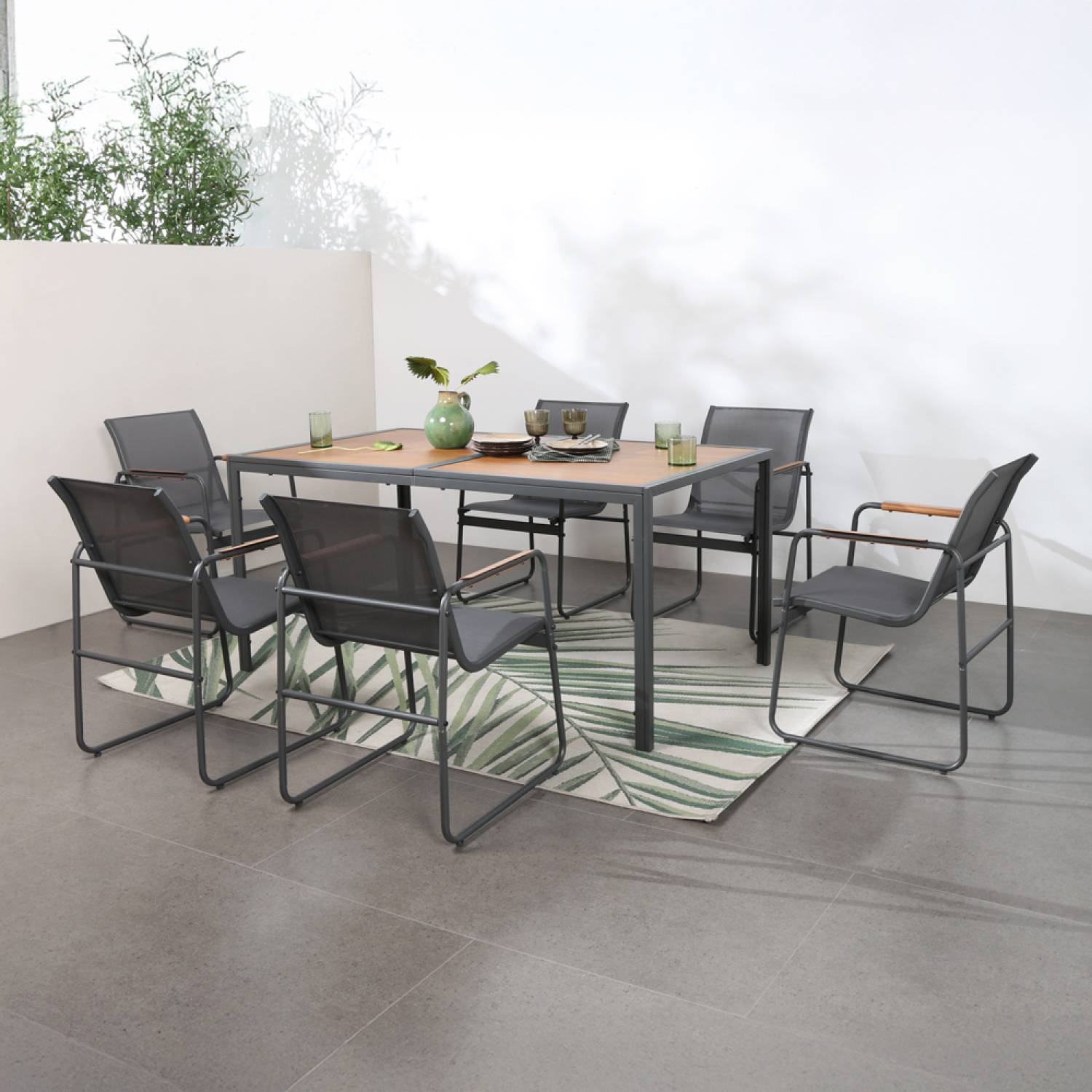 Concept Usine - Salon de jardin 6 places anthracite et bois FOGGIA - Image 4