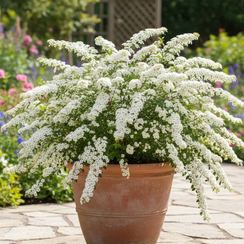 Spirée dentelée, Spiraea à fleurs Blanche - feuillage Caduc - Pot de 3L - 20/40 cm-  hauteur à maturité De 2,50 m à 3,00 m - Image 3