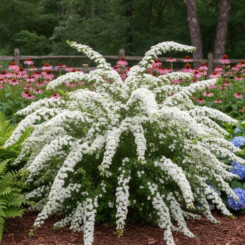 Spirée dentelée, Spiraea à fleurs Blanche - feuillage Caduc - Pot de 3L - 20/40 cm-  hauteur à maturité De 2,50 m à 3,00 m - Image 2