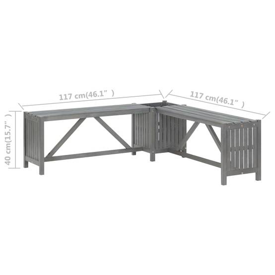 Banc de jardin meuble de patio d'extérieur terrasse d'angle de jardin et jardinière 117 cm bois d'acacia gris - Image 7