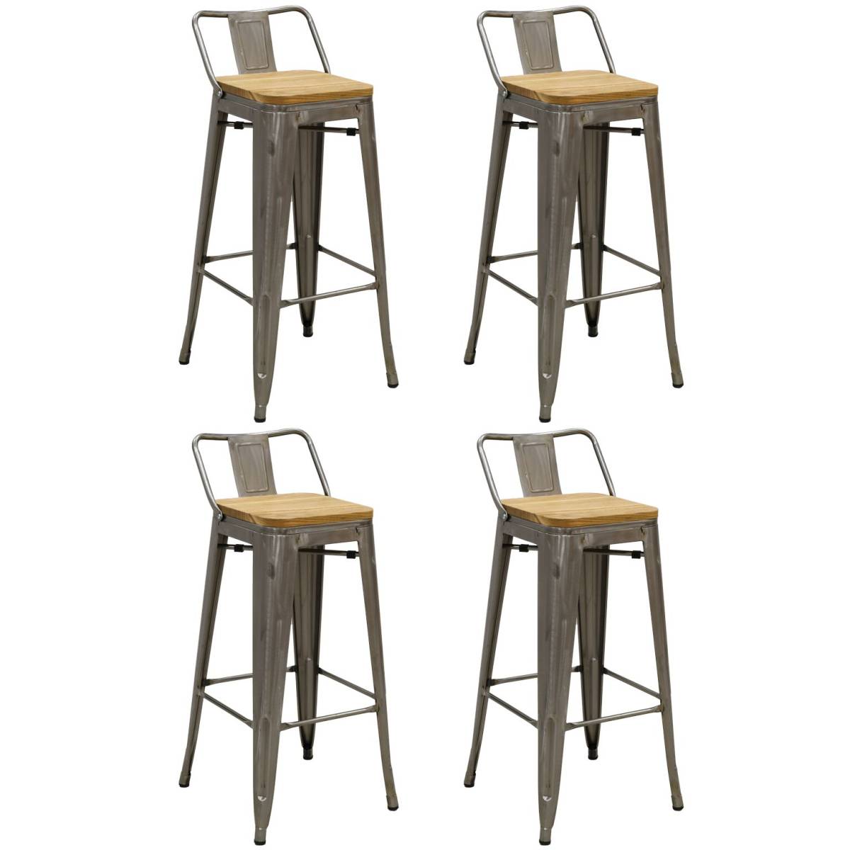 Aubry Gaspard - Tabouret de bar en métal laqué et bois d'orme huilé (Lot de 4) - Imagen 1