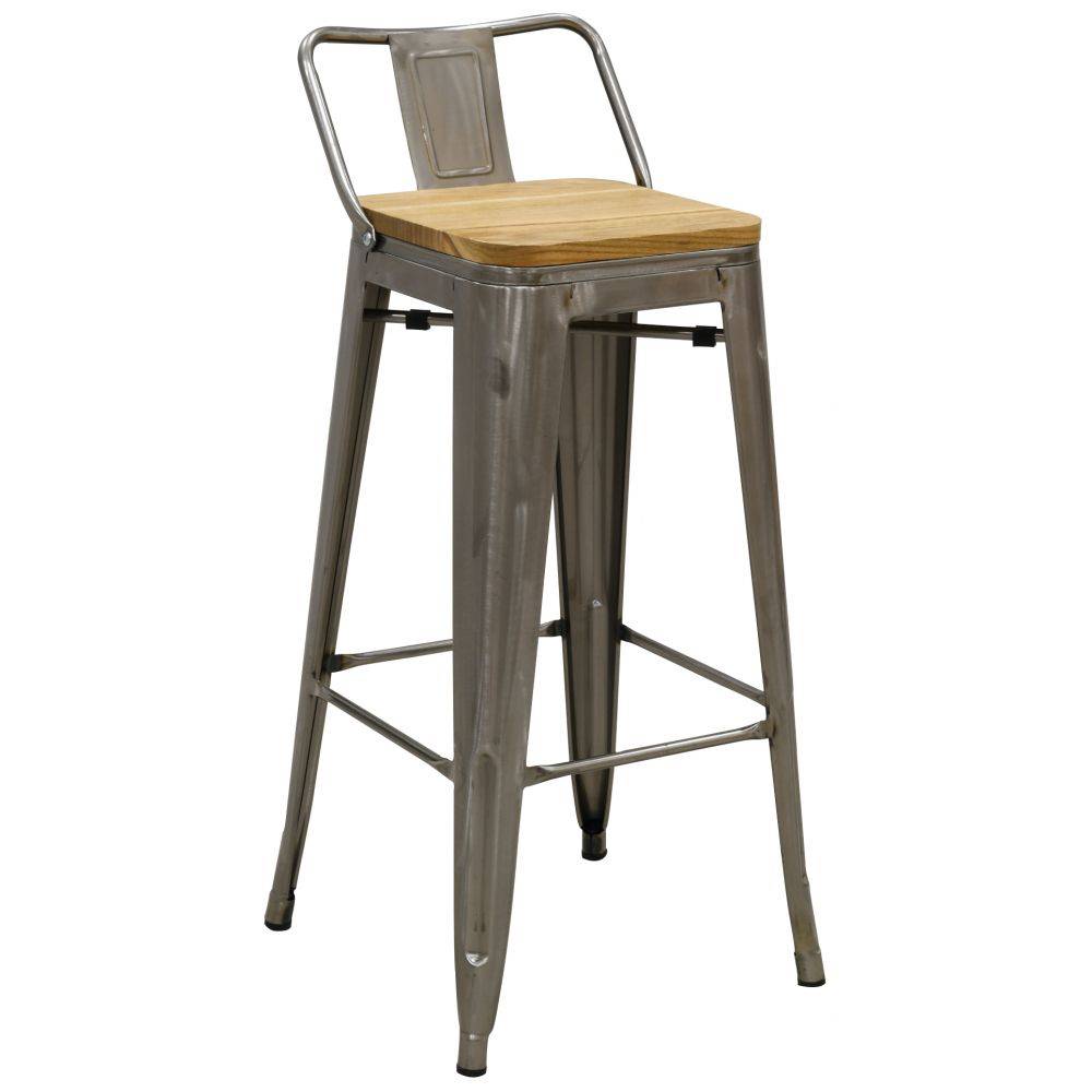 Aubry Gaspard - Tabouret de bar en métal laqué et bois d'orme huilé (Lot de 4) - Imagen 4