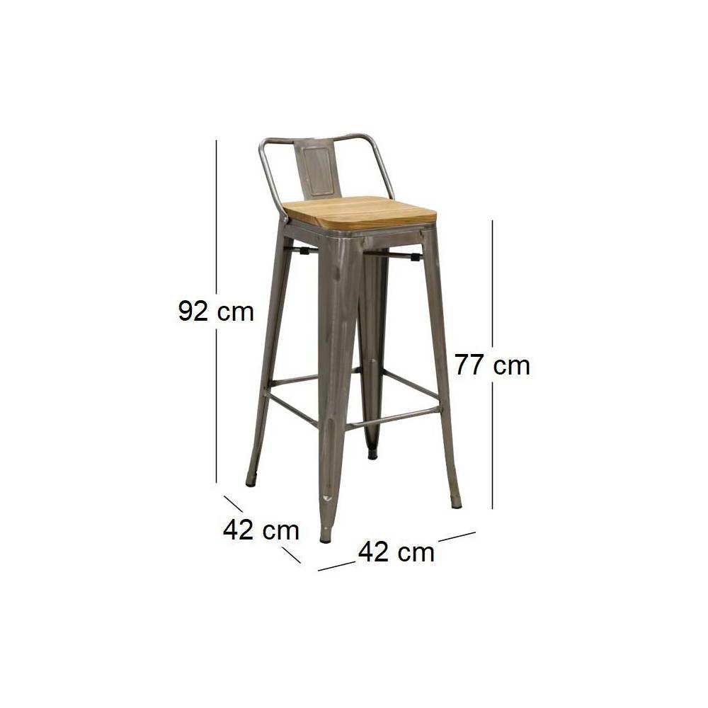 Aubry Gaspard - Tabouret de bar en métal laqué et bois d'orme huilé (Lot de 4) - Imagen 3