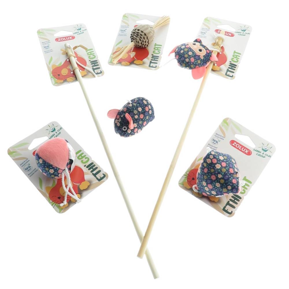 2 cannes à pêche tissu fleur rose et 3 jouets , jouet pour chat - Imagen 2