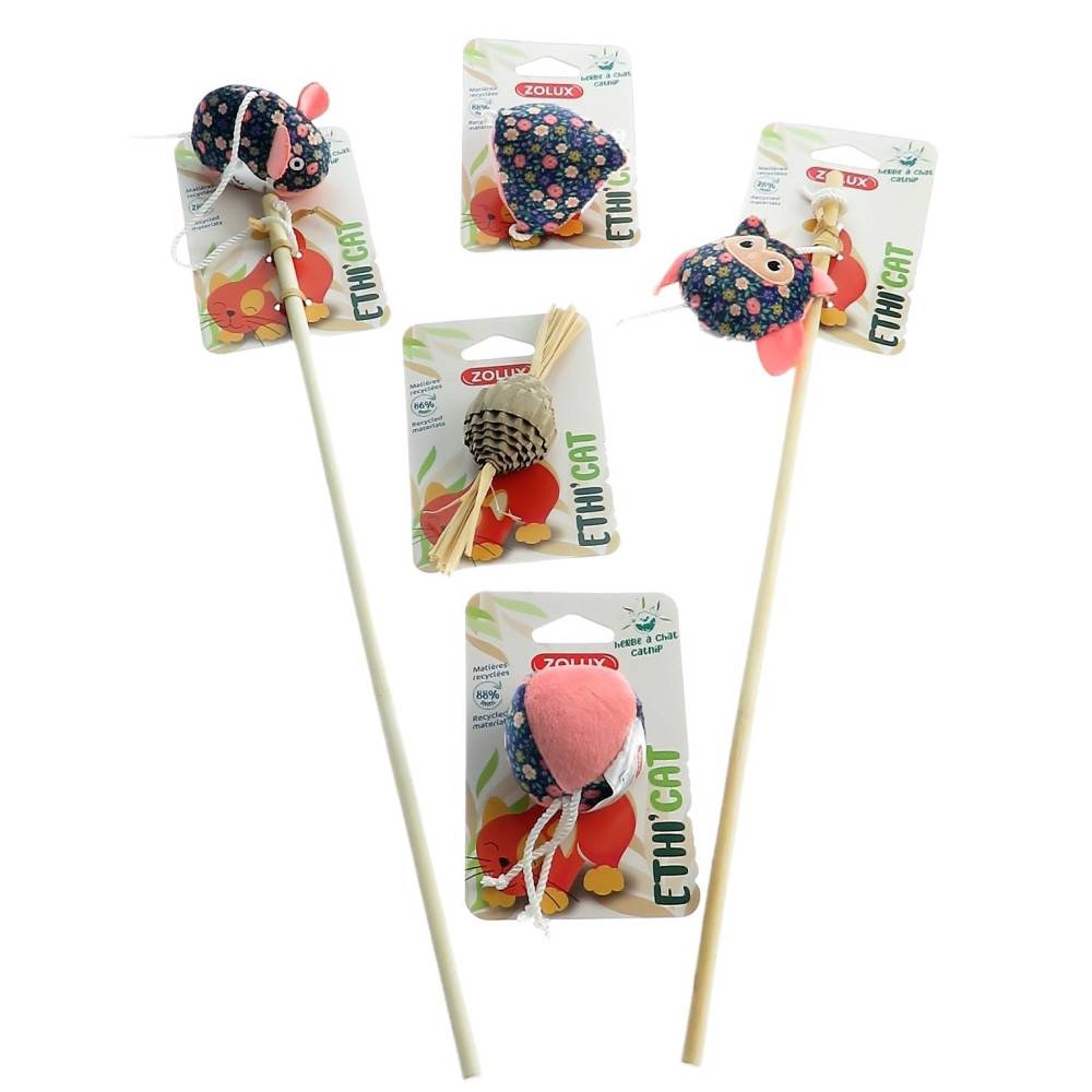 2 cannes à pêche tissu fleur rose et 3 jouets , jouet pour chat - Imagen 1