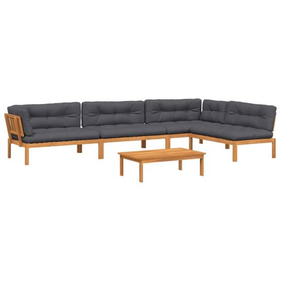 Mobilier de Jardin Palette 5p Bois d'Acacia à Lattes Coussins Déperlants pour Extérieur Brun Anthracite – ComfortXL Outdoor Living - Image 2