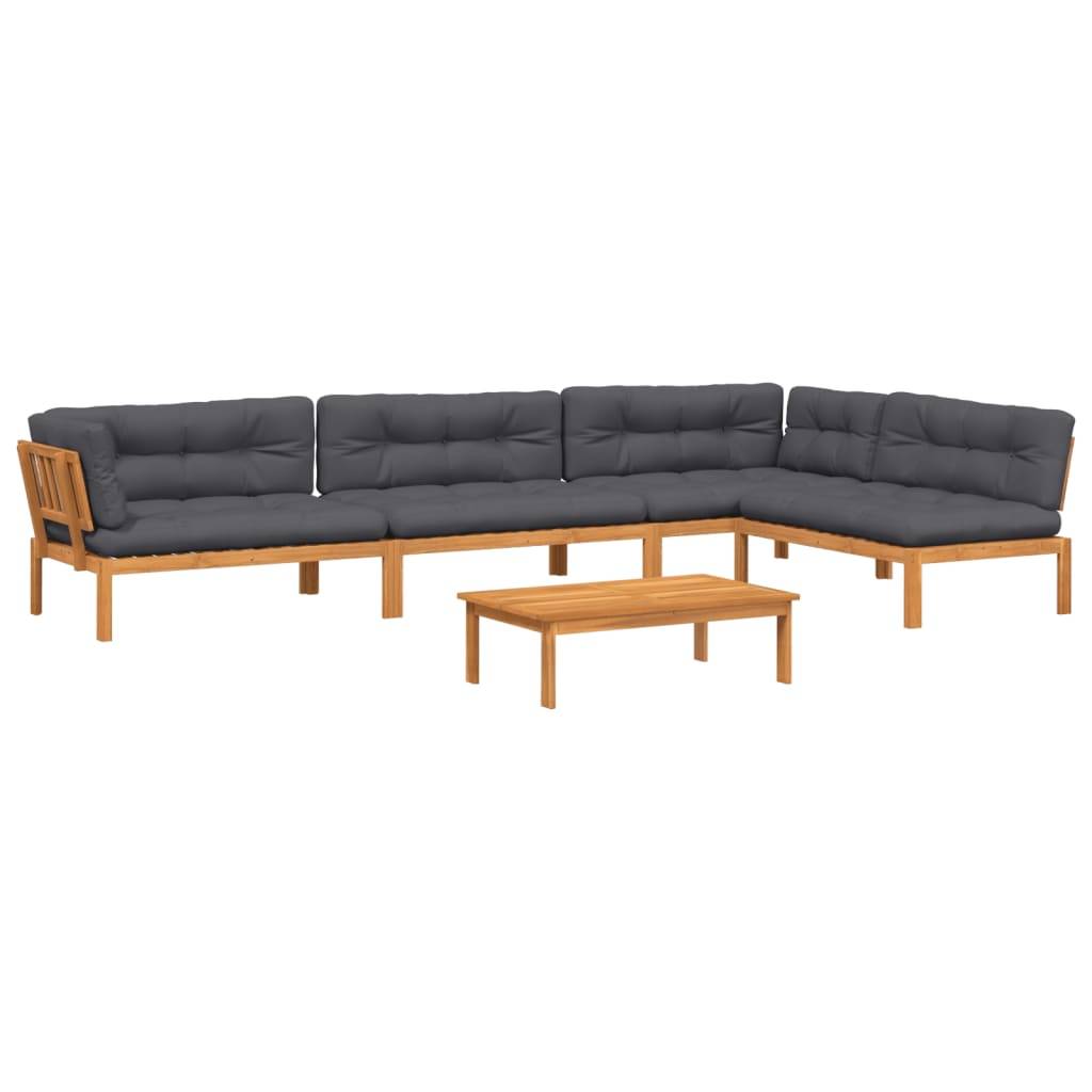 Mobilier de Jardin Palette 5p Bois d'Acacia à Lattes Coussins Déperlants pour Extérieur Brun Anthracite – ComfortXL Outdoor Living - Image 2