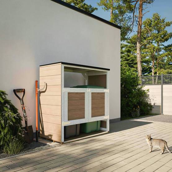 Timbela - Abri de jardin pour poubelles, Cache poubelle extérieur 1,14 m² / 2x240L - Timbela M980A-TUNDRA GREY - Image 4